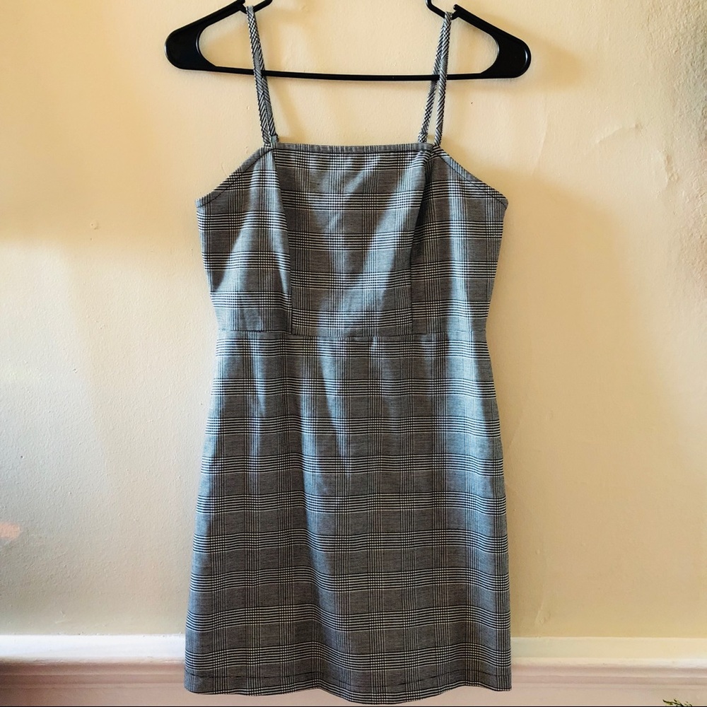 black and white plaid square neck mini dress